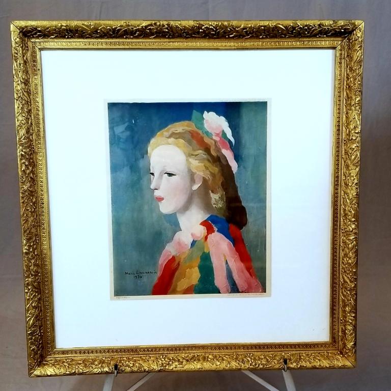 1936 Lithograph Of Oil Portrait By Marie Laurencin: Dated 1936 Color Lithograph Of Oil Portrait By Marie Laurencin (1883-1956), Copyright Pallas Gallery London, Published By Raymond & Raymond, New York, 14”X17” H. In An Ornate Gilt Frame 27