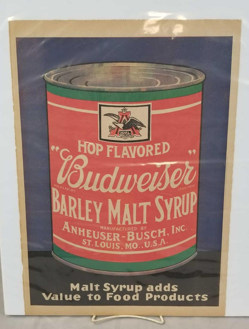 1937 Anheuser-Busch Newspaper Color Ad: 1937 Anheuser-Busch Newspaper Color Ad For Budweiser Barley Malt Syrup, 15 ½” X 21 ½” H. SHIPPING: Shipping Handled In-House by Epic
