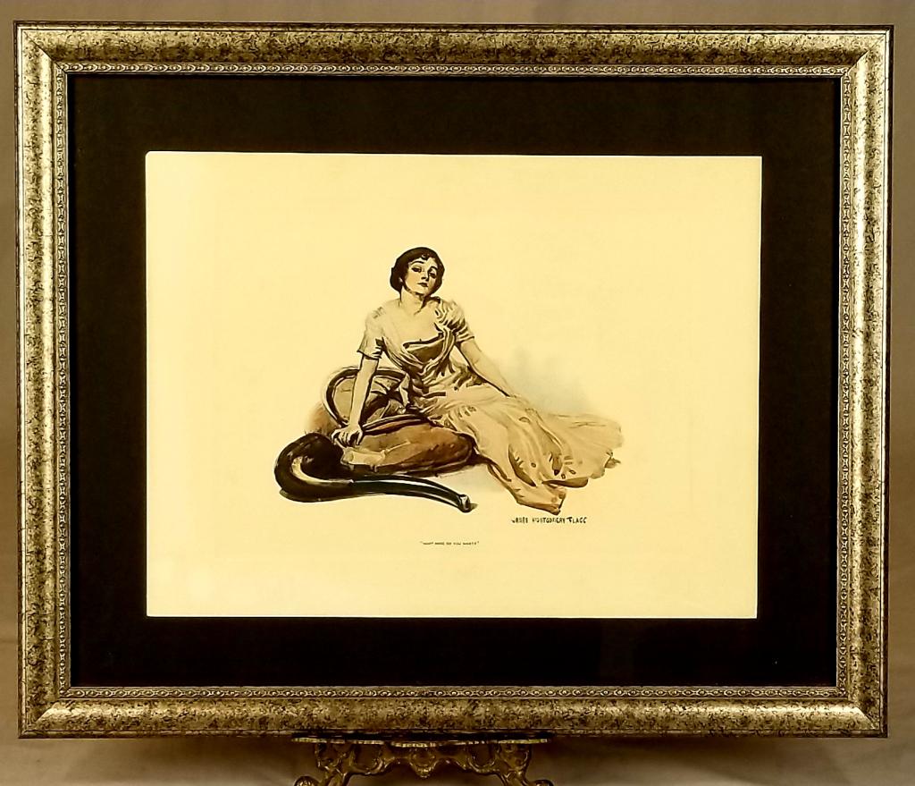 C/1905 Lithograph “What More Do You Want?”: C/1905 Lithograph “What More Do You Want?” By Illustrator James Montgomery Flagg (1877-1960), 16”X12” H. In A Silver Gilt Frame 22”X18” H. SHIPPING: Shipping Handle