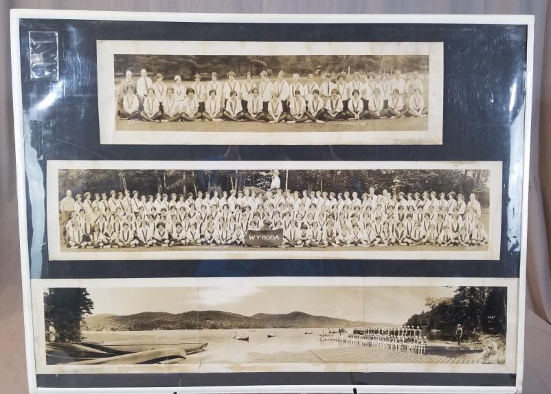 1924 3-Yard-Long Photos Of Girls Camp “: Dated 1924, 3-Yard-Long Style Photos Of Girls Camp “Wynona” On Lake Morey In Vermont. Includes Photo Of Camp Counsellors, General Attendees And Panoramic View Of Lake Morey With Canoes And