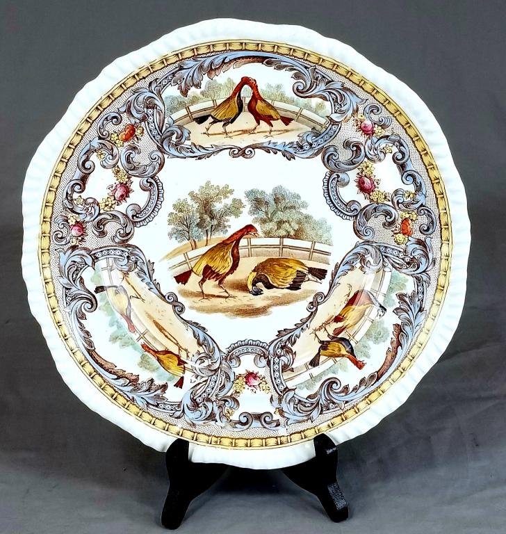C/1900 Copeland Spode Cock-Fight Serving Plate: C/1900 Copeland Spode Cock-Fight Serving Plate, Marked And Stamped Underneath, 11” Dia. SHIPPING: Shipping Handled In-House by Epic