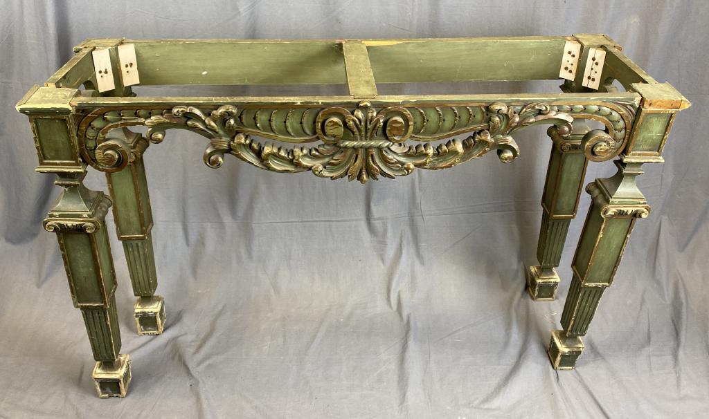 Carved Continental Console Table C.1900 REO: One of the earliest pieces from the R.E. Olds family, part of the original R.E. Olds Mansion in Lansing Michigan built in 1904 and possibly from their home in Detroit prior to that. Probably Italian i