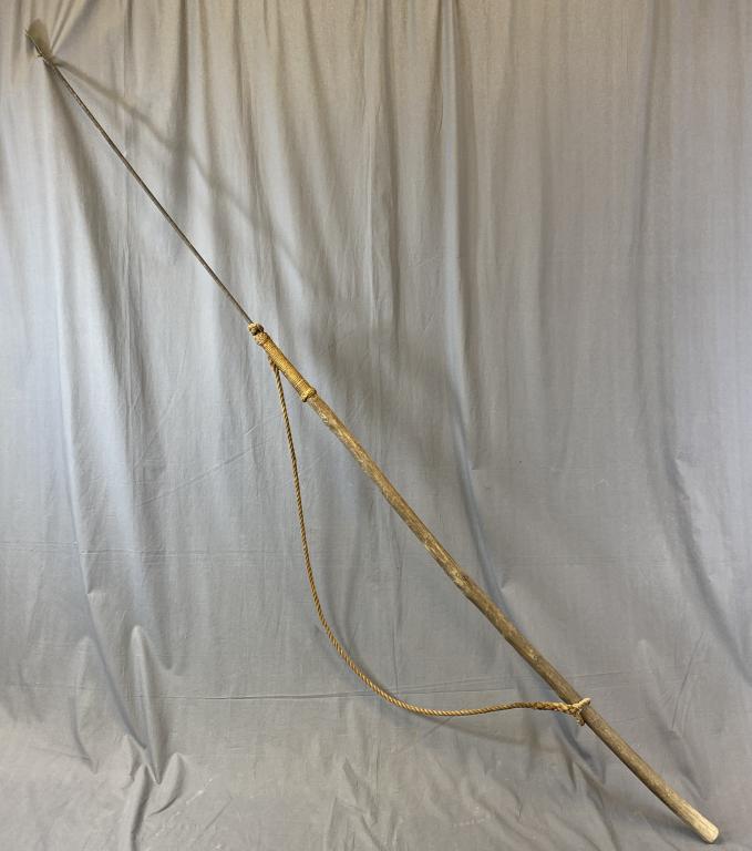 Antique Harpoon - Iron, Wood and Rope: Measures 112" long. SHIPPING: Item may be shipped via U-Ship or the Battle Creek Pak Mail Store. Contact Pak Mail for Shipping Estimate.