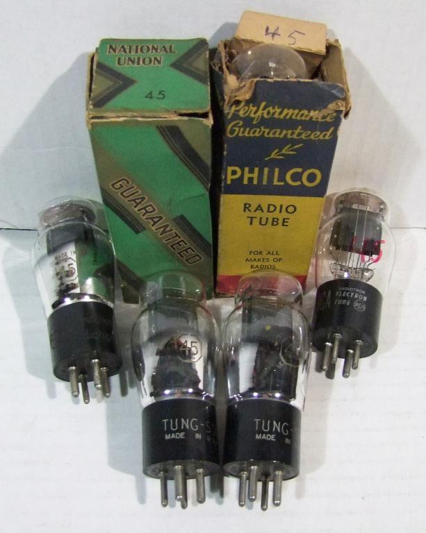 6 Circa 1940 Large ST Type #45 Tubes (1 of 2)