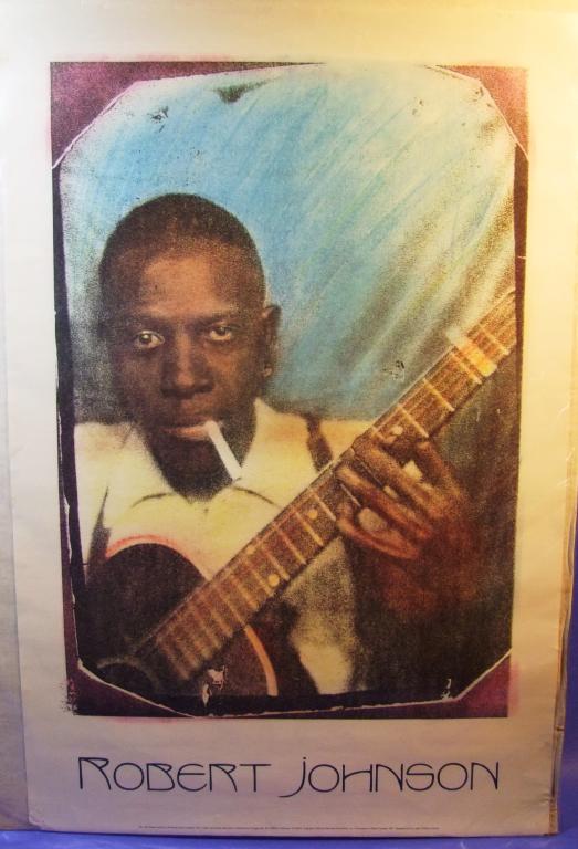 1991 Blues Artist Robert Johnson Portrait W/Guitar: 1991 Blues Artist Robert Johnson Portrait W/Guitar, Image from the 30s, 24x36, sleeved. Shipping Handled by Auction House.