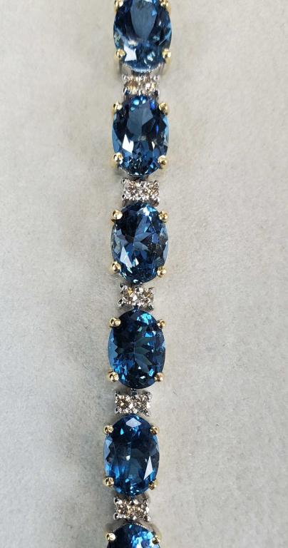 14KT Yellow Gold Blue Topaz & Diamond Bracelet (1 of 5)