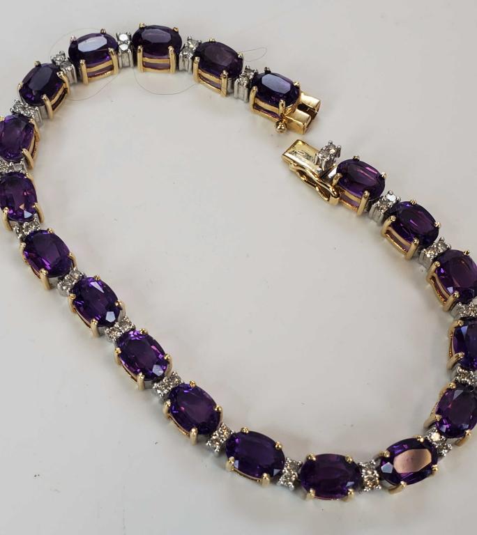 14KTYG Amethysts And Diamond Bracelet (1 of 5)