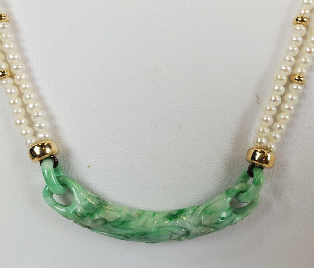 Women's 14KTYG Jade And Pearl Necklace (1 of 6)