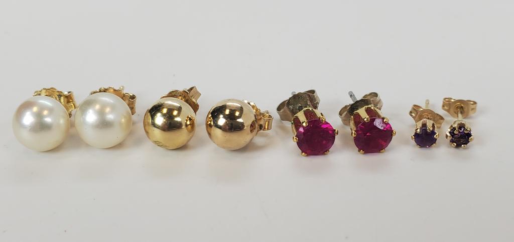 Lot Of 4 Women's 14KTYG Post Earrings (1 of 8)