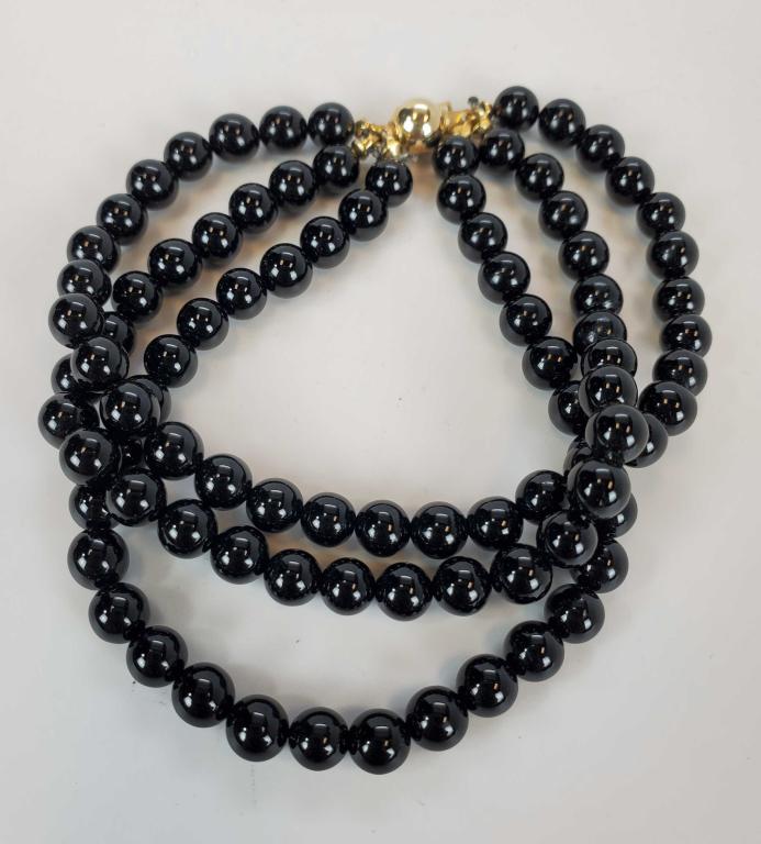 Three Strand Beaded Onyx With 14KTYG Clasp (1 of 3)
