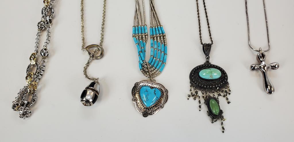 Women's Sterling Silver Necklaces Lot Of 5 (1 of 12)