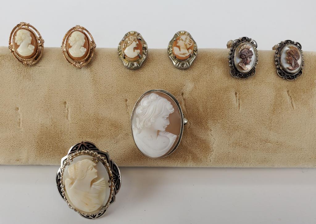 Cameos Lot Of Brooch 800, Earrings, Ring (1 of 9)