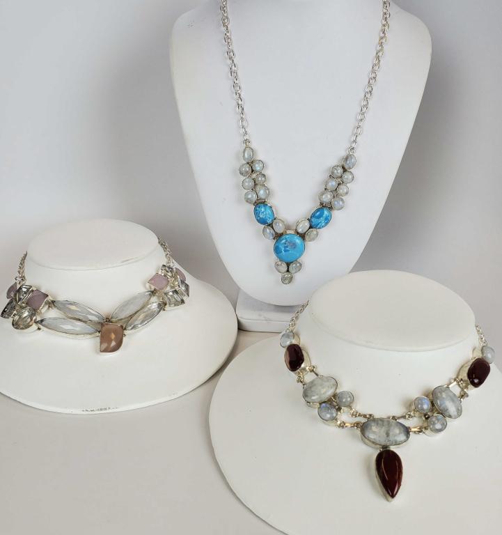 Lot of 3 Sterling Silver Natural Stones Necklaces (1 of 7)