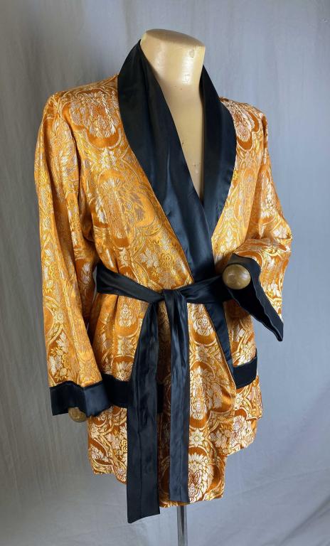 Vintage Mens Orange Brocade Smoking Jacket (1 of 3)
