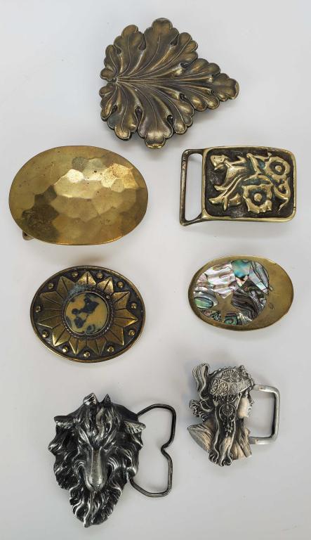 Vintage Lot Of Brass And Pewter Belt Buckles (1 of 15)