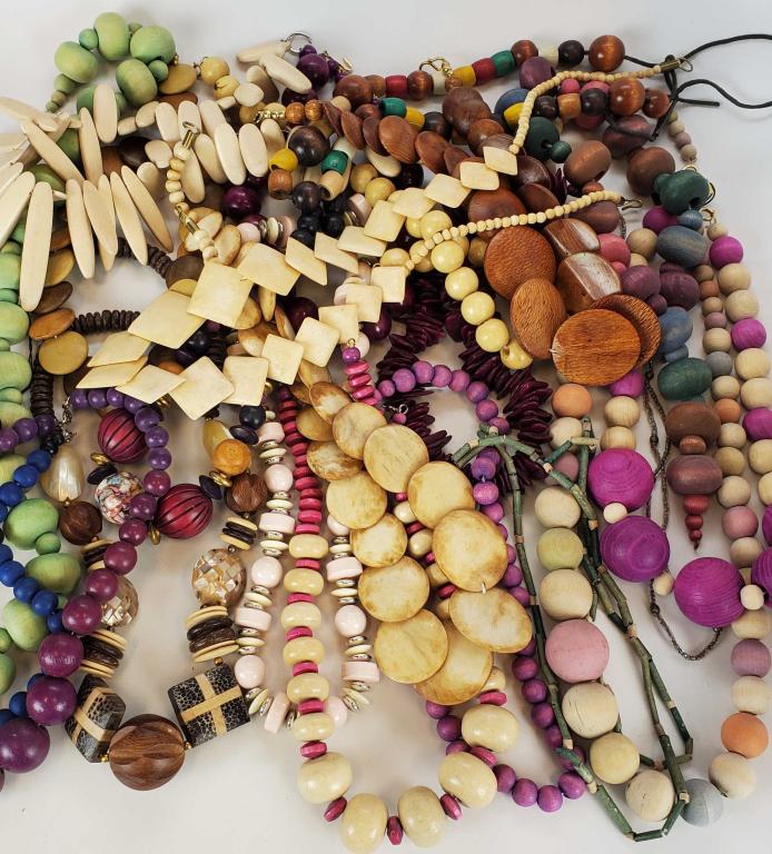 Vintage Women's Jewelry Large Lot: Again many different styles of necklaces. Wood and bone.