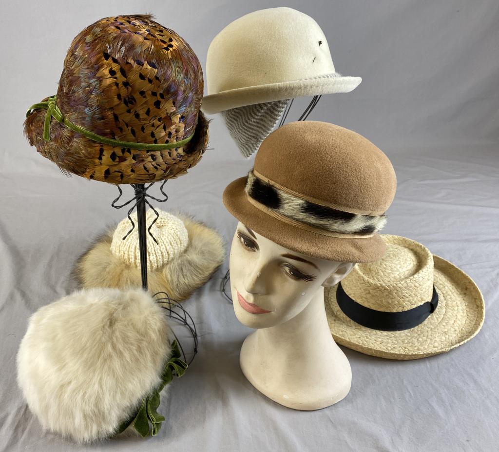 Six Vintage Women's Hats, Pheasant Feathers... (1 of 12)