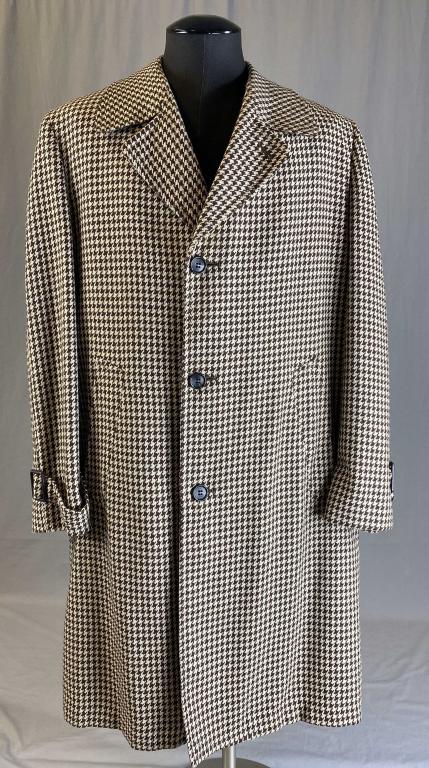 Mens Brown Houndstooth Wool Coat, 1950s/60s (1 of 7)