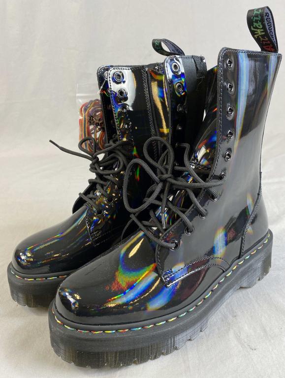 Doc Martens Rainbow Holographic Patent Boots: Dr. Martens Jadon Hi New/old never worn stock US size 10M.