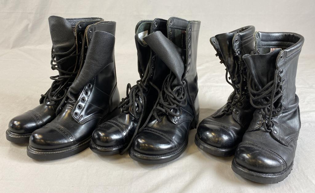 3 Pairs Corcoran Military Boots: The 2 pairs on the left in the 1st picture appear to be new or barely worn - they are in size 7 1/2 W or E. The pair to the right shows more wear. They are size 8E.
