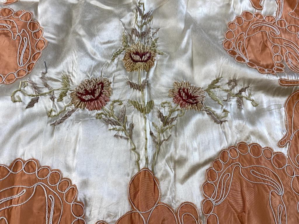 1930s Embroidered Satin Bedspread Boudoir Set (1 of 19)