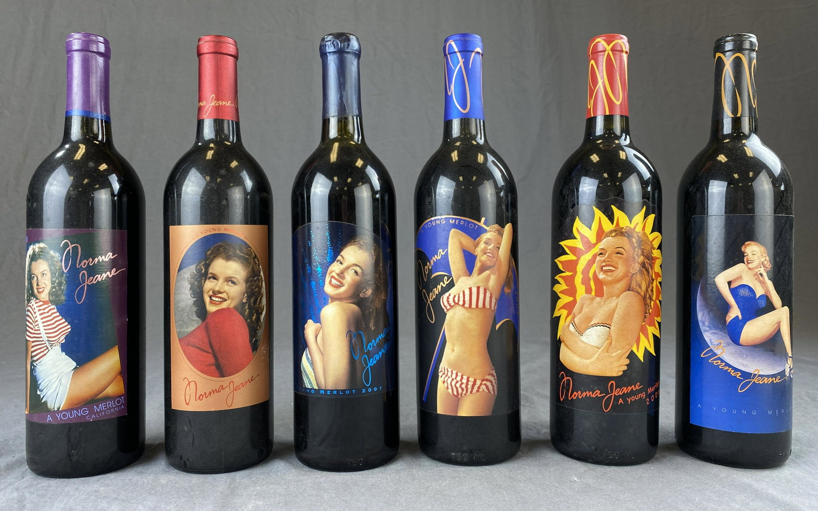 Norma Jeane Young Merlot 6 Sealed Bottles Nova: (6) 750 ml. sealed bottles of Norma Jeane - A Young Merlot by Nova Wines of Napa Valley. Includes the years 1998, 1999, 2001, 2003, 2006 and 2009. Due to shipping regulations, this item can not be shi