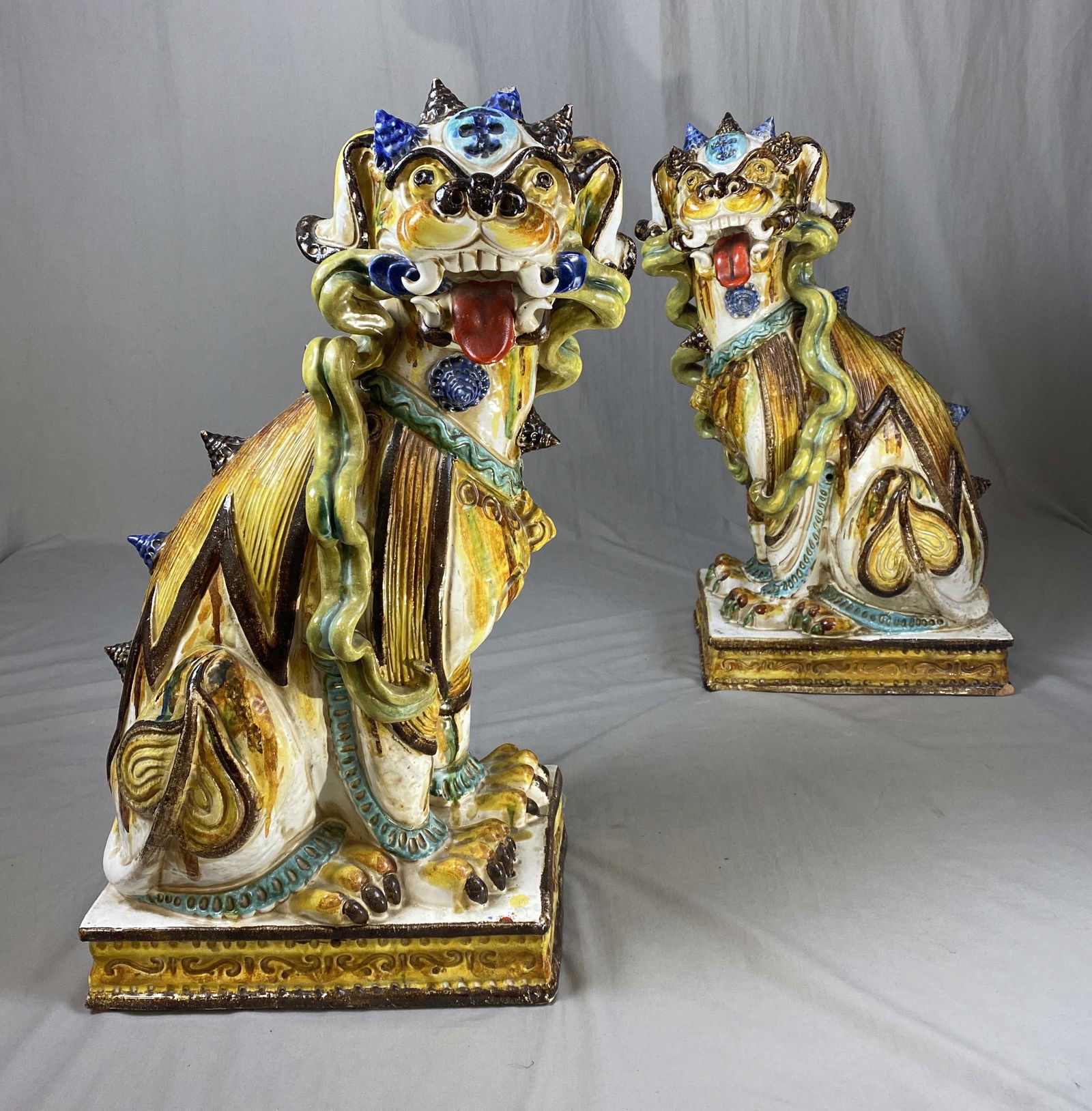 Large Polychromed Terracotta Foo Dog Lions (1 of 15)