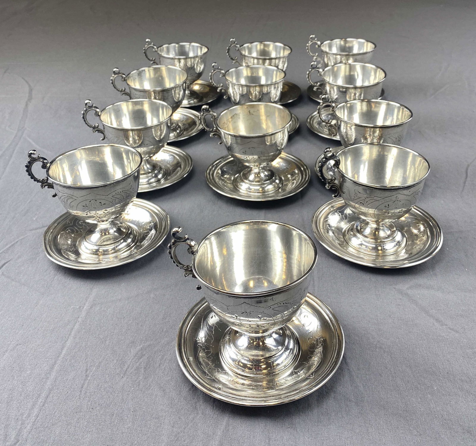 12 19th C. Viennese 800 Silver Cups with Saucers (1 of 11)