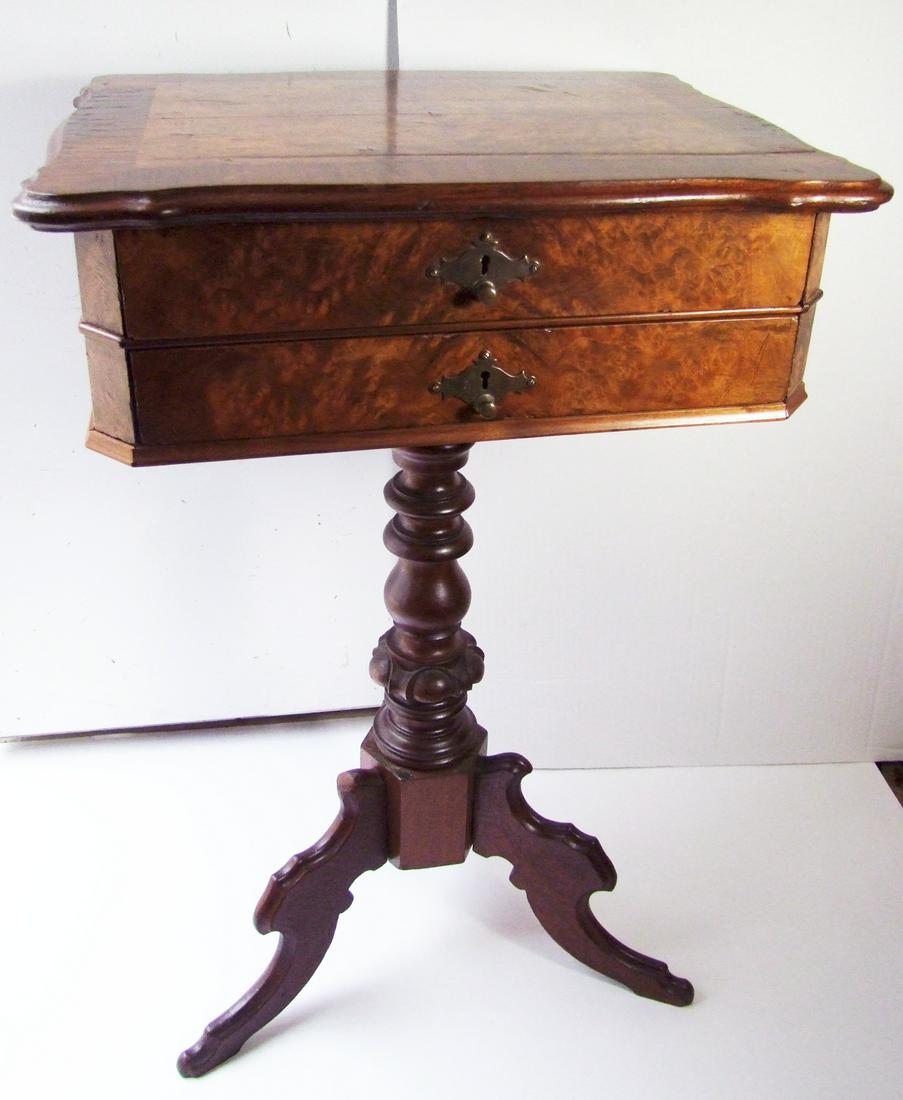 1880 Walnut & Burl Wood Sewing Stand (1 of 5)