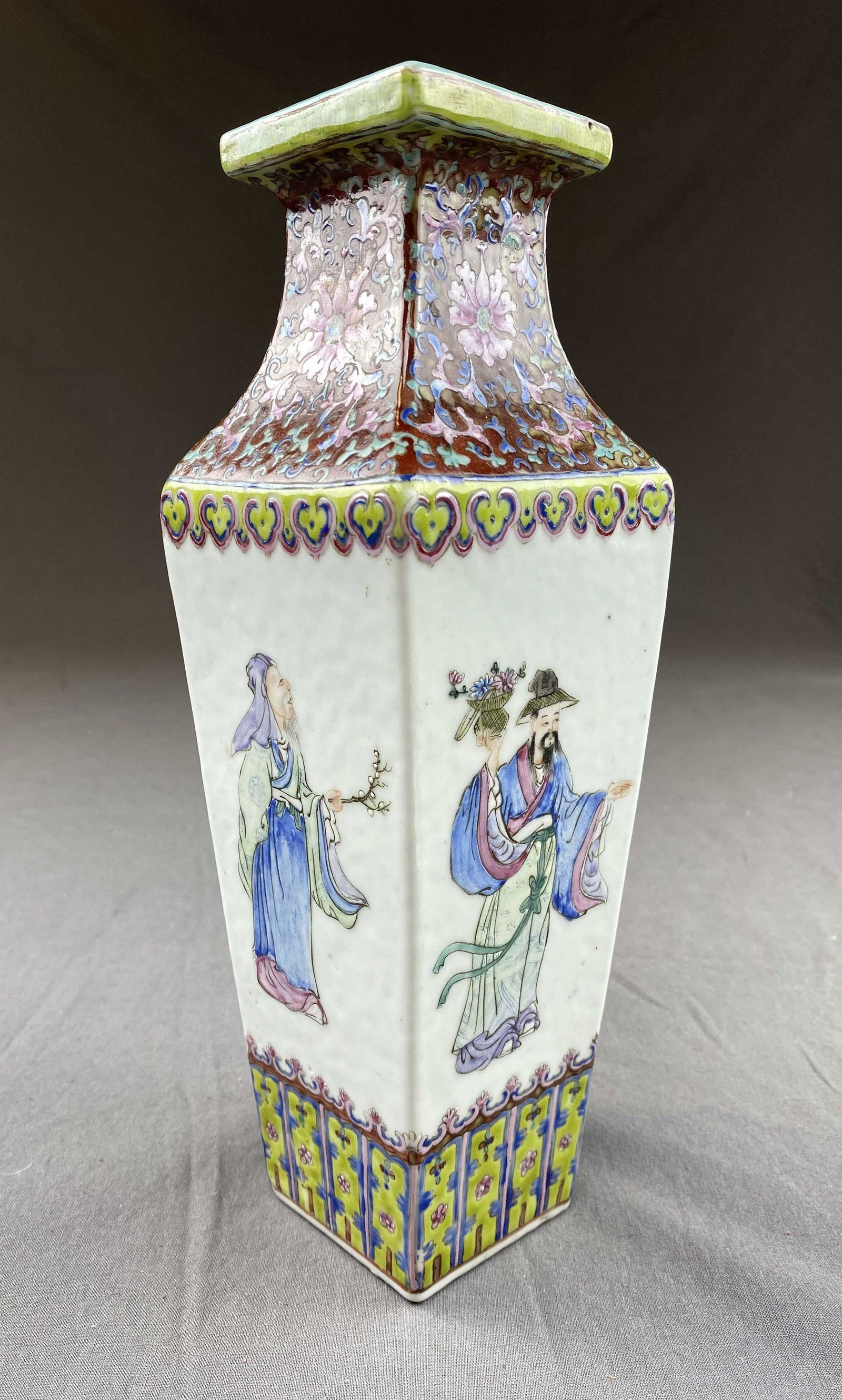 Chinese Famille Rose Square Vase C.1850 (1 of 4)