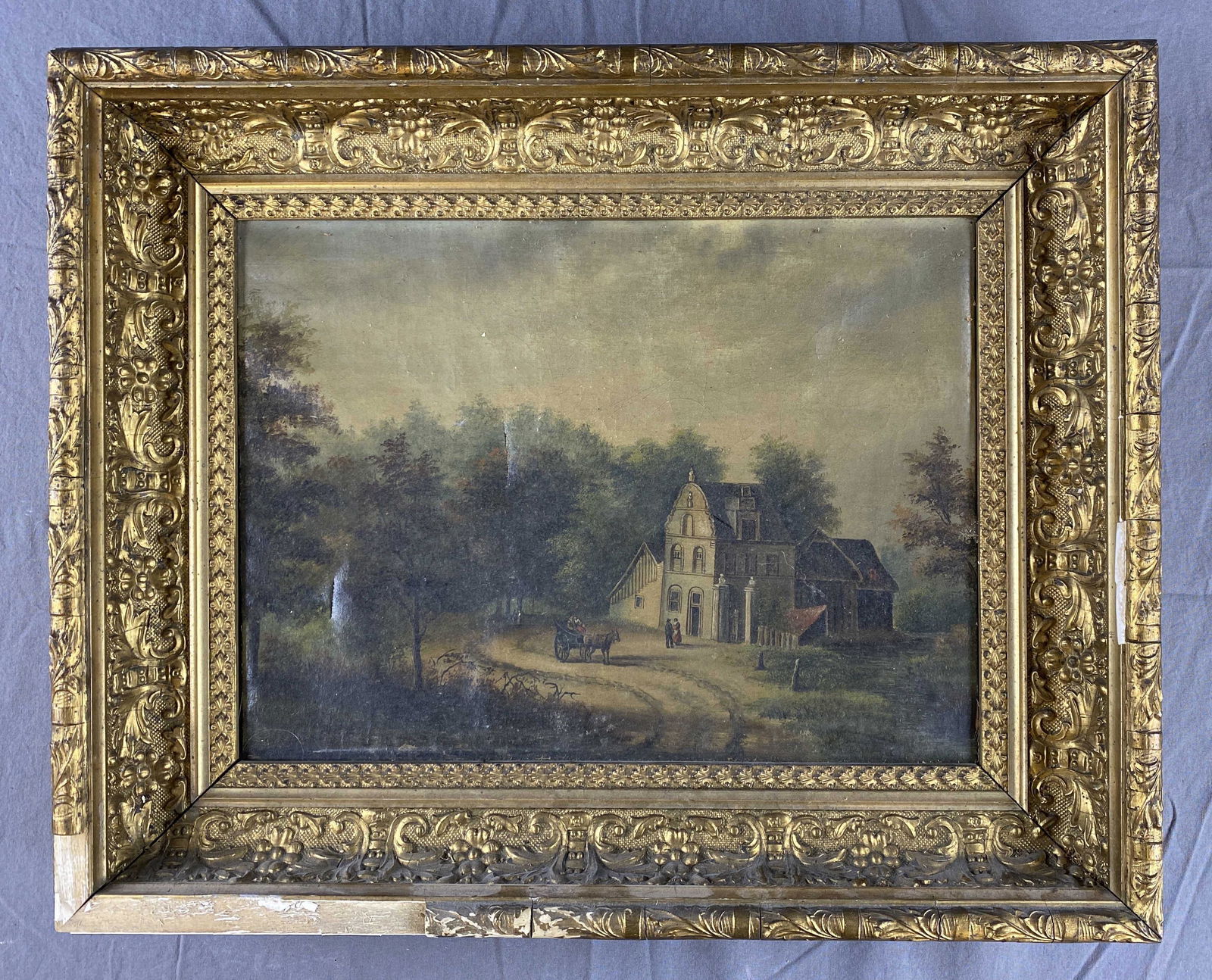 19th C. Oil on Canvas European Farm Scene (1 of 5)