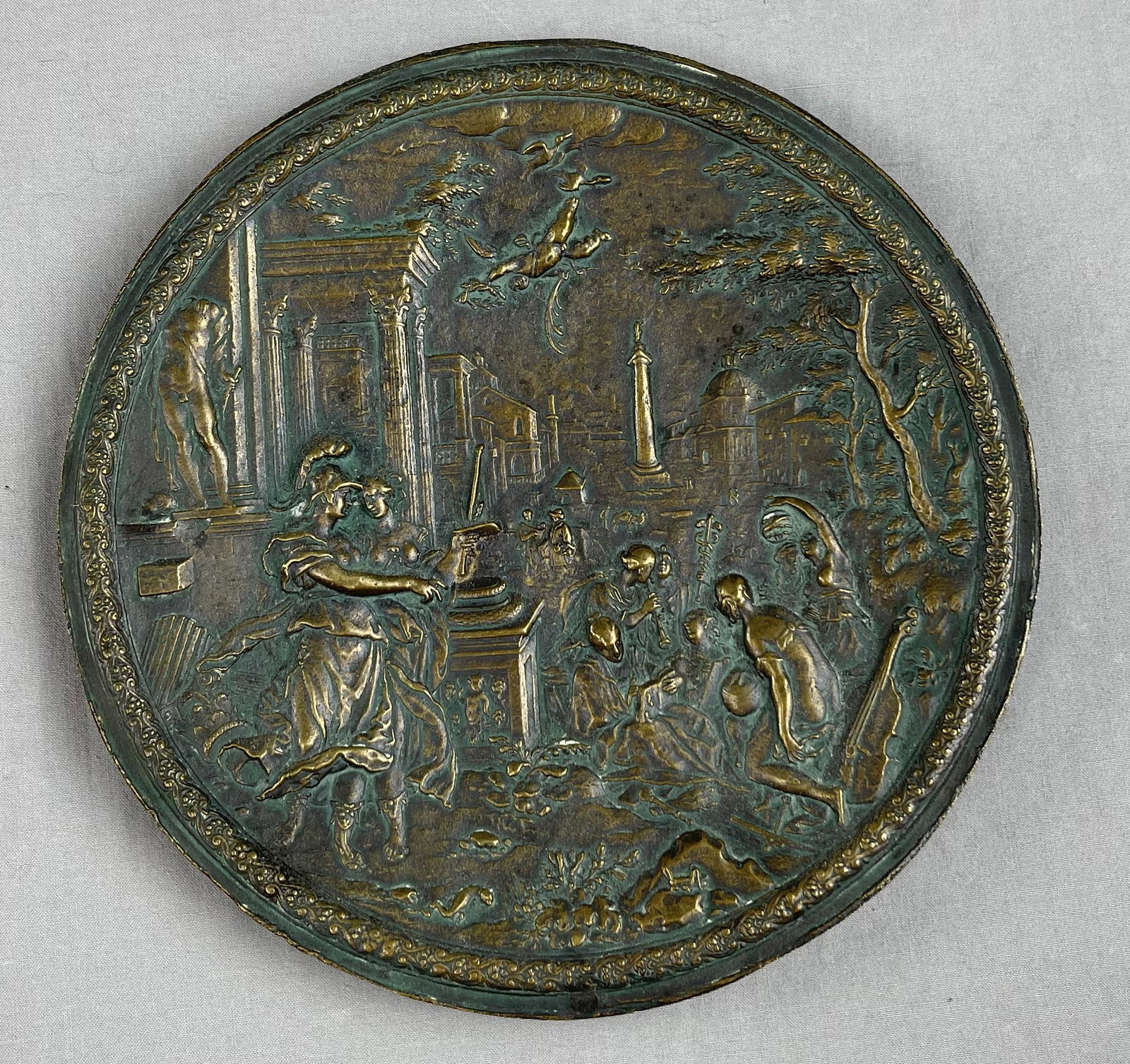 Circle of Hans Jakob Bayr Cast Bronze Plaque: Artist: Circle of or follower of Hans Jakob Bayr Title: Athena Introducing the Personification of Painting into the Circle of the Liberal Arts. 19th century with design circa C. 1600 Dimensions: 5 15/