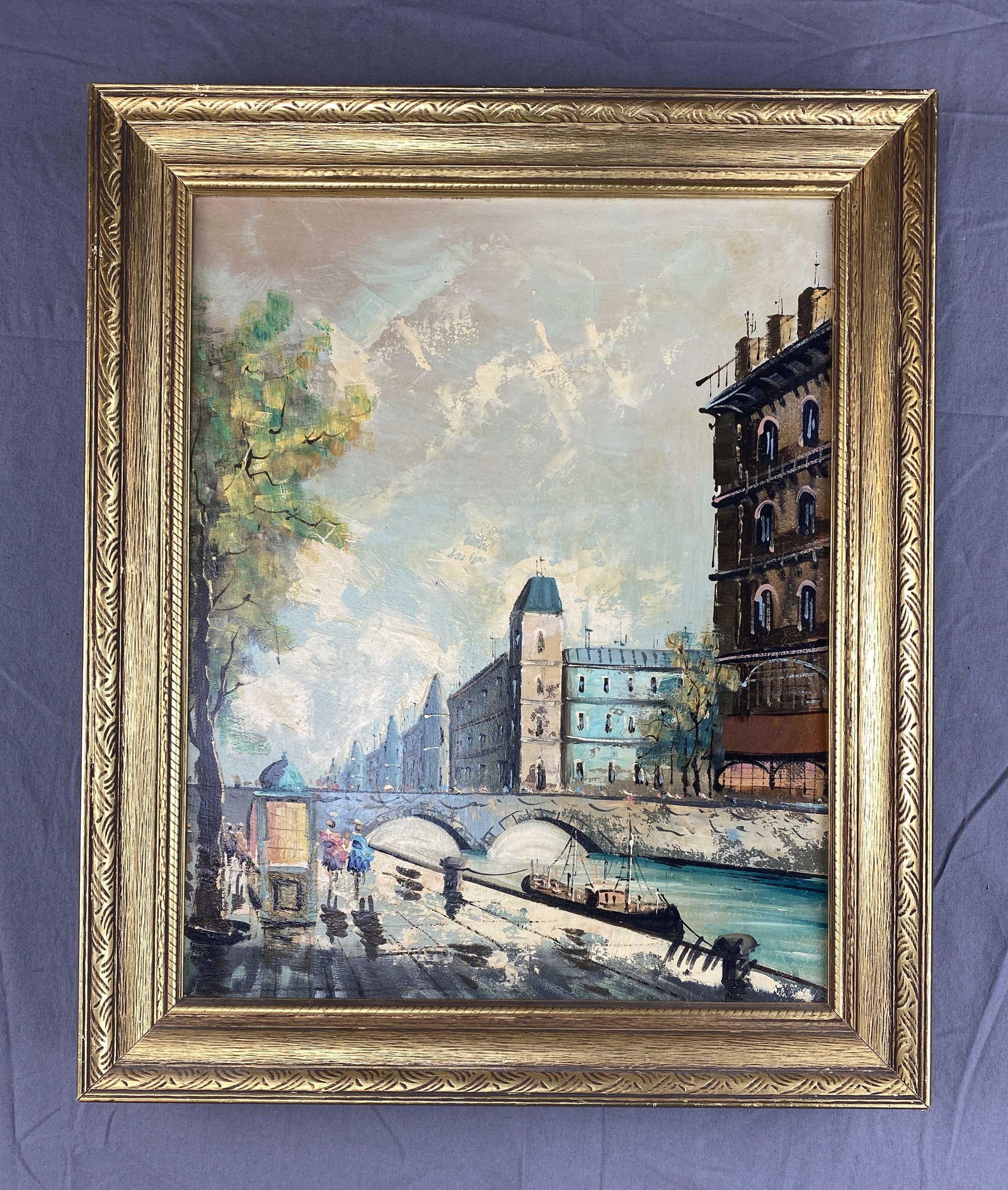 Midcentury Paris Street Scene Oil on Canvas (1 of 4)