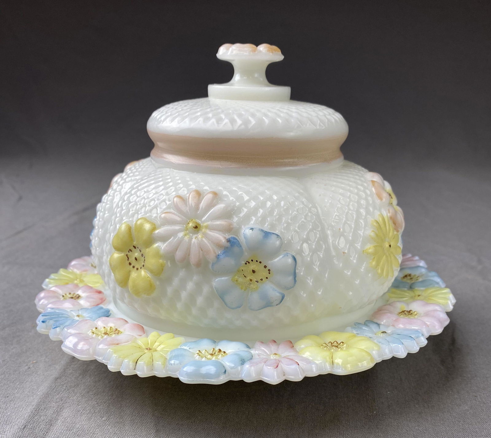 Cosmos Consolidated Milk Glass Butter Dish EAPG (1 of 3)