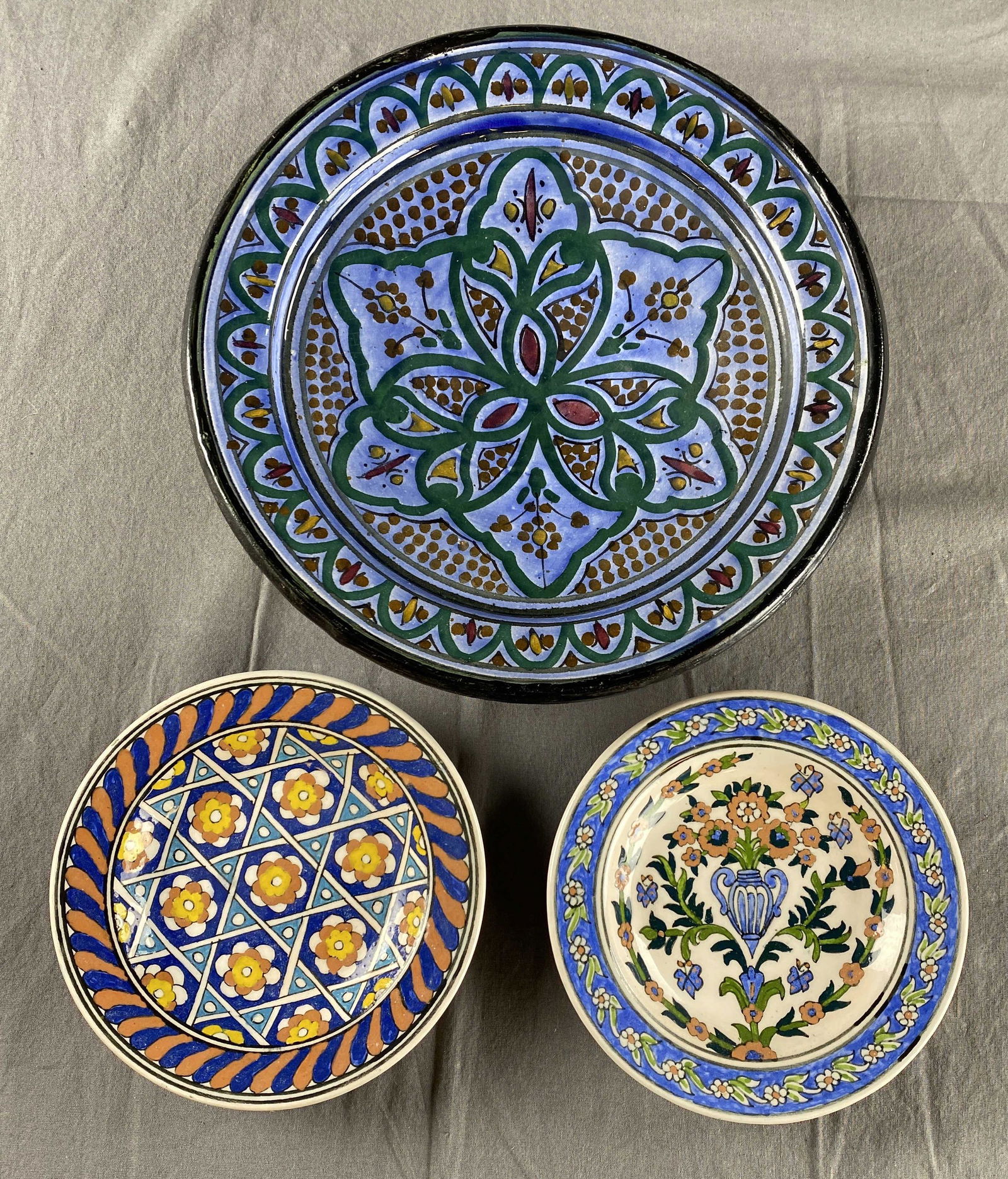 Three Hand Painted Moroccan Pottery Plates (1 of 7)