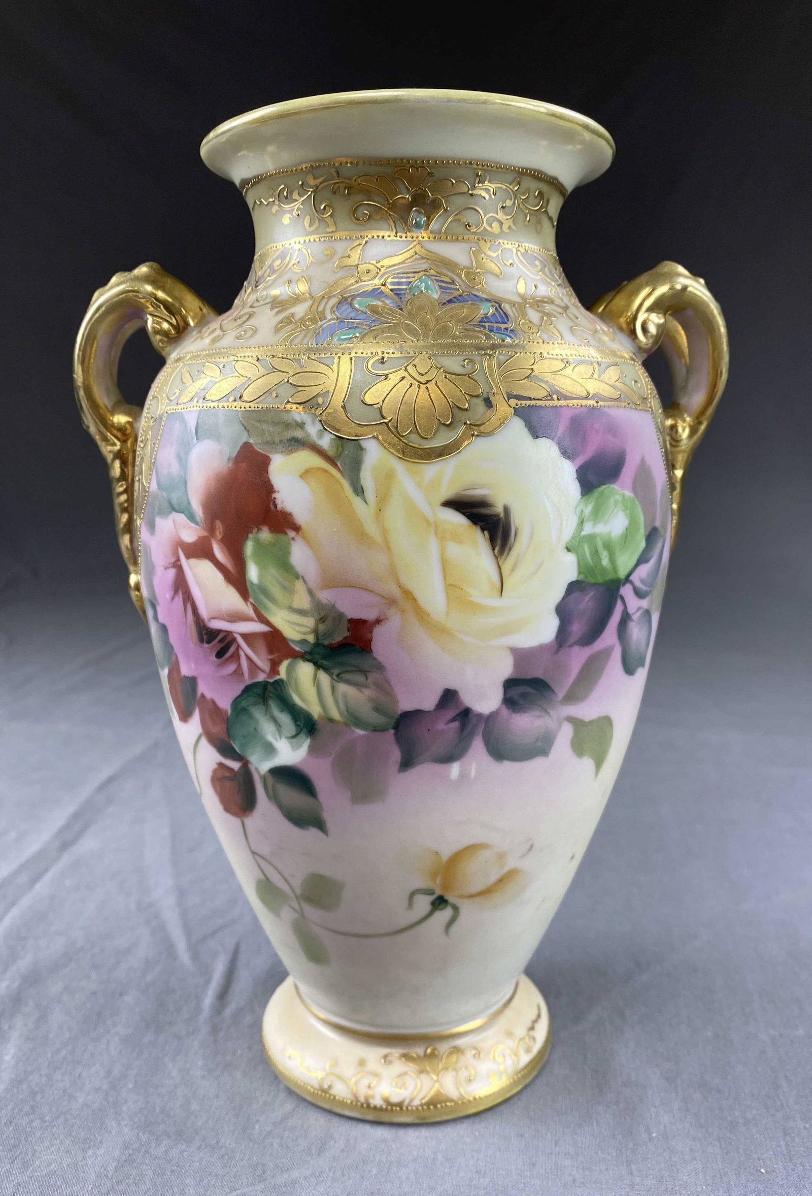 Large Nippon Hand Painted Floral Porcelain Vase (1 of 6)