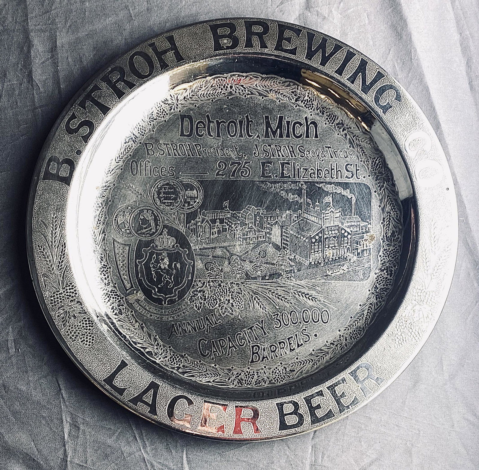 B. Stroh Brewing Co. 19th C. Lager Beer Tray (1 of 11)