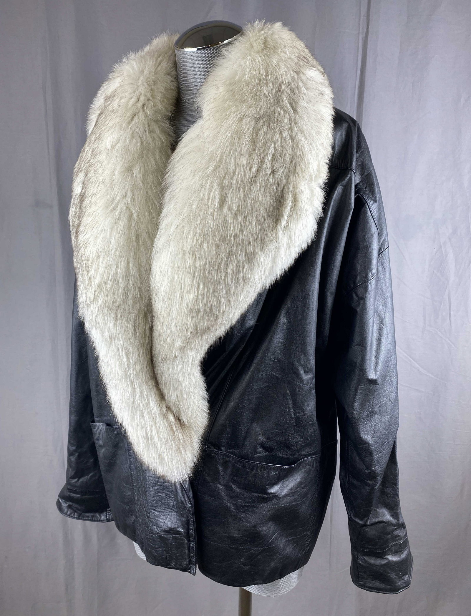 Vintage Leather and Silver Fox Coat C.1980s (1 of 4)