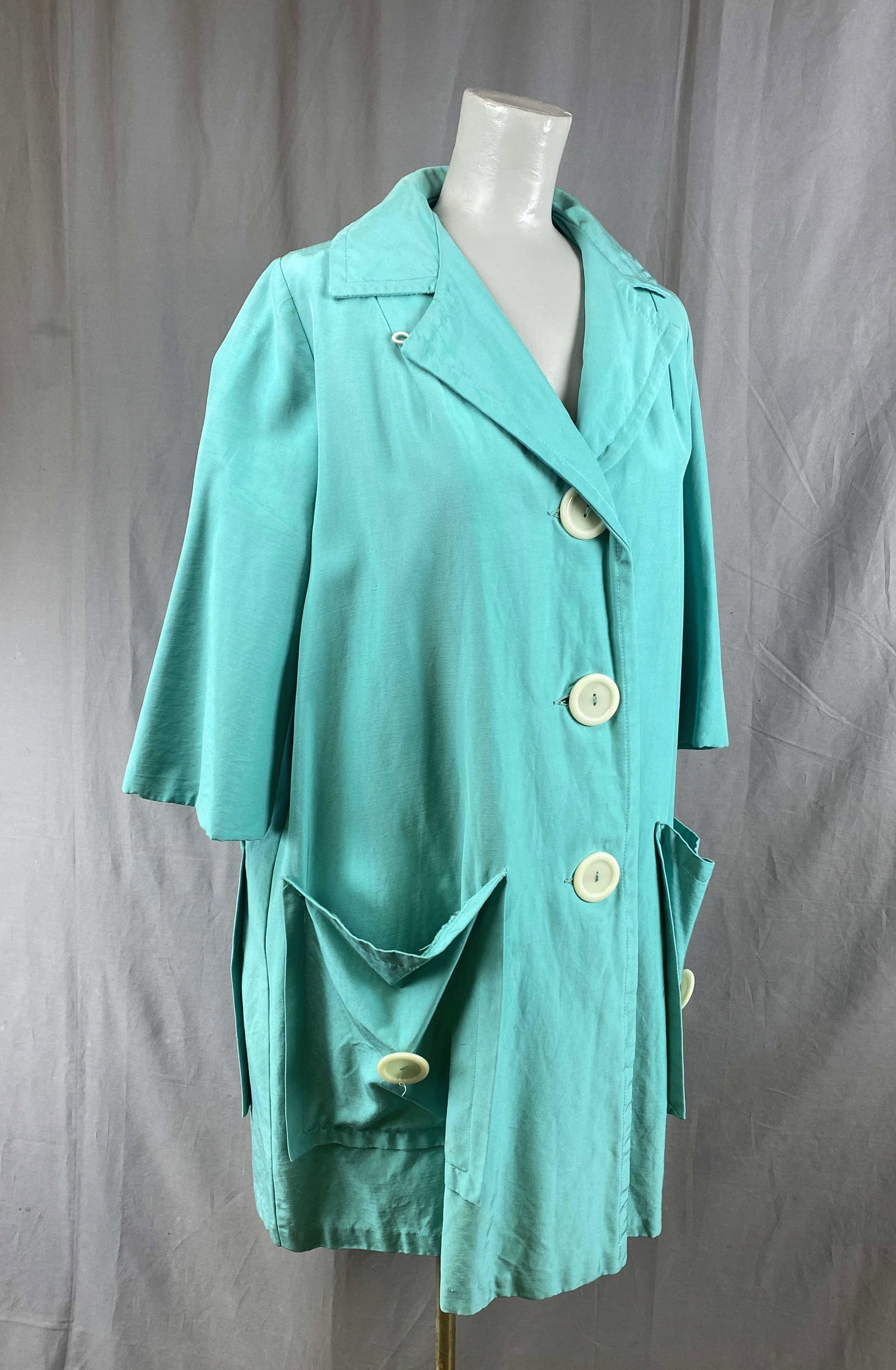 1950s Turquoise Topper Coat Great Pockets, Buttons (1 of 11)