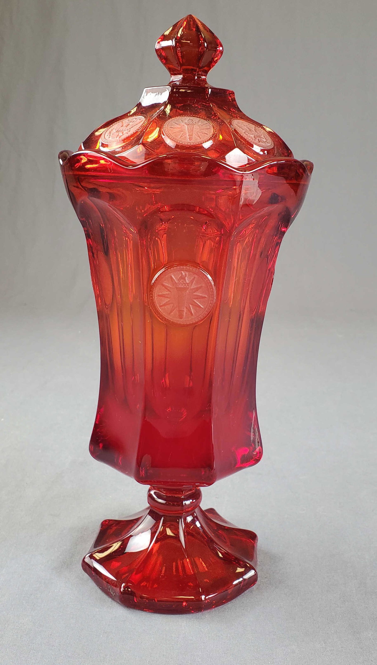 Antique Red Ruby Glass Footed Urn Fostoria (1 of 7)