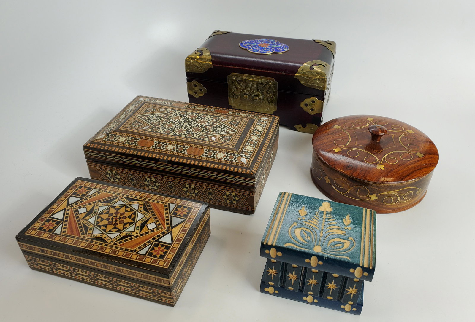 Vintage Wooden Trinket/Jewelry Boxes Lot Of 5 (1 of 18)