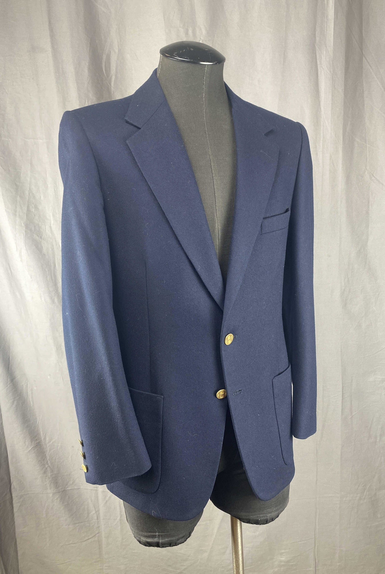 Halston Vintage 1970s Men's Navy Wool Blazer (1 of 7)