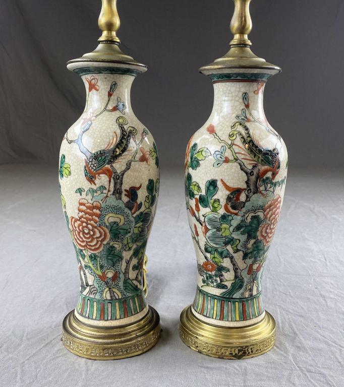 Pair Chinese Hand Painted Porcelain Lamps (1 of 5)