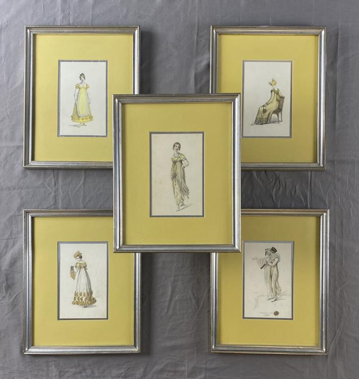 5 French Empire Hand Colored Fashion Prints C.1810 (1 of 7)