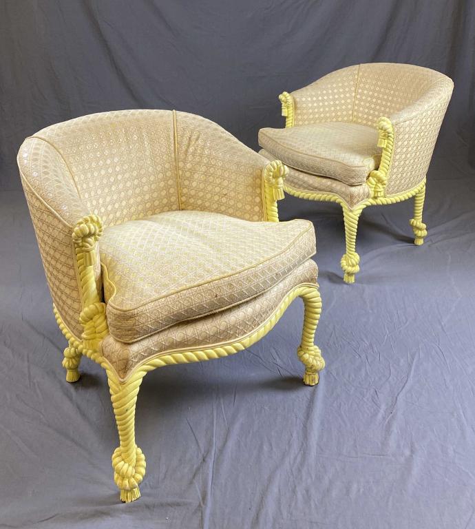 Pair Rope & Tassel Hollywood Regency Chairs I (1 of 10)