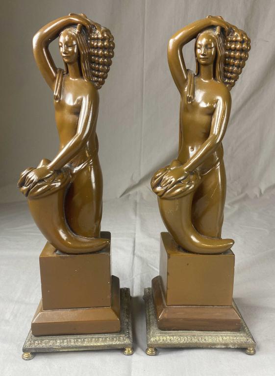 Pair Art Deco Figures Bronze Finish Plaster (1 of 8)