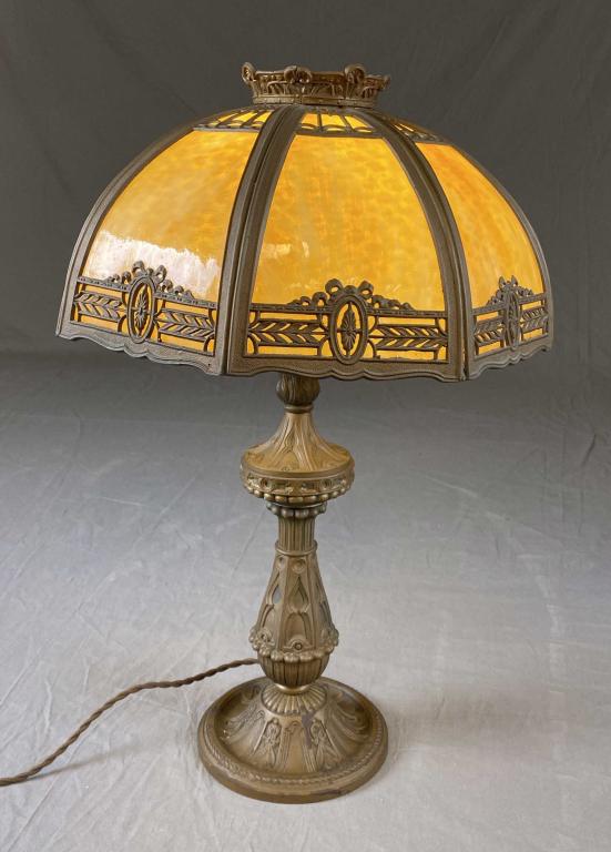Salem Bros. Antique 8-Panel Slag Glass Lamp (1 of 10)