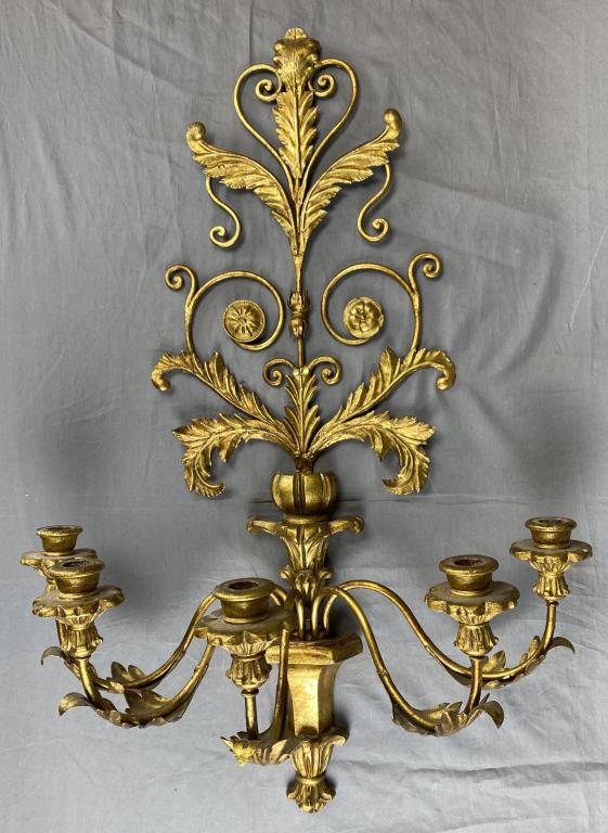 Gilt Tole 5 Arm Hollywood Regency Wall Sconce (1 of 5)