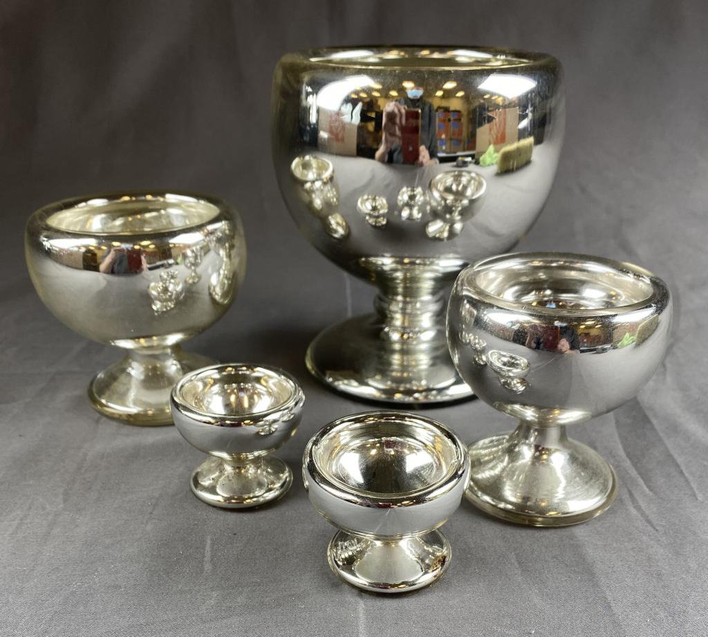 4 Orb Shaped Mercury Glass Footed Bowls (1 of 3)