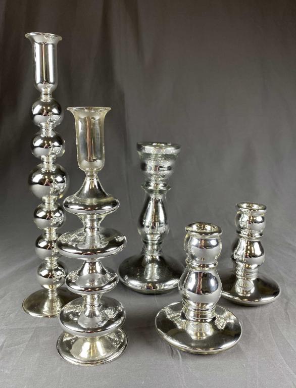 5 Contemporary Mercury Glass Candlesticks (1 of 8)